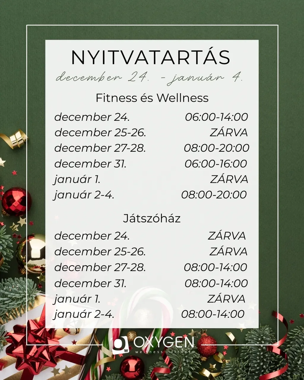 Karácsonyi nyitvatartás